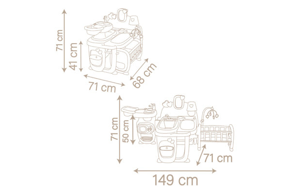 Abmessungen zusammengeklappt und aufgeklappt